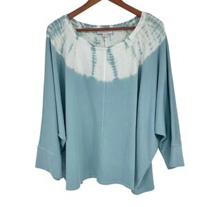 Pure Jill Sweatshirt Womens 3X Blue Organic Cotton Tie Dye Batwing Boho Coastal